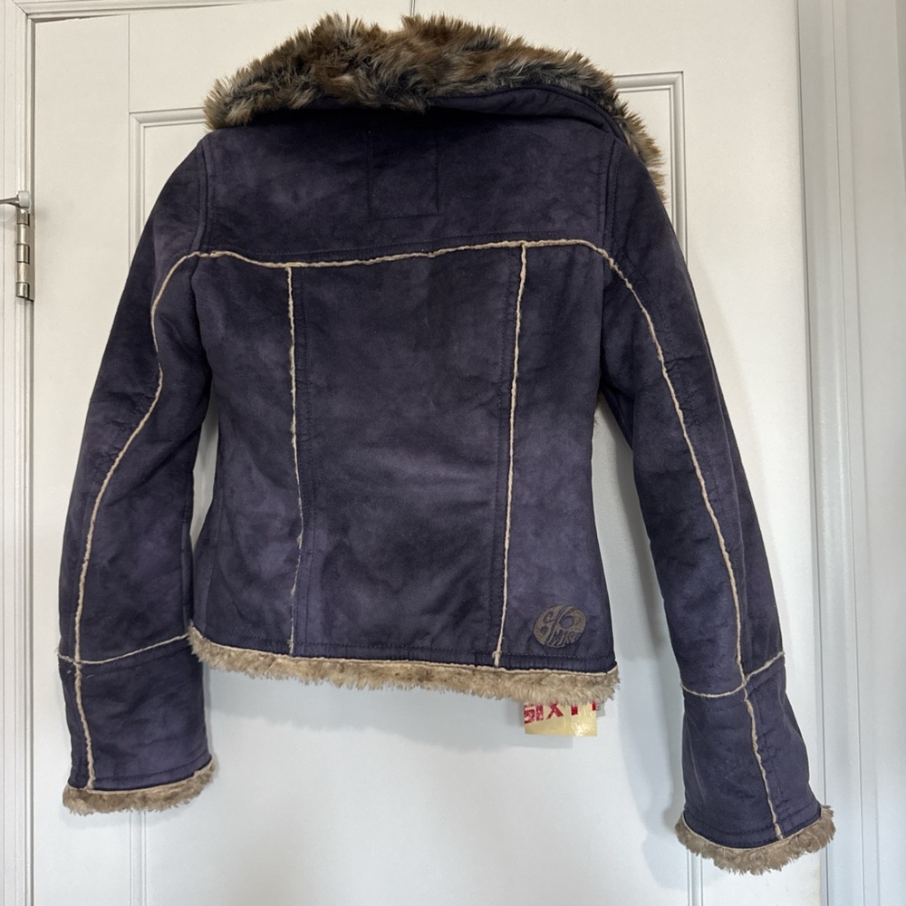 NWT Miss Sixty Purple Sherpa Faux Suede and Fur Collar Coat Size M - Picture 5 of 6